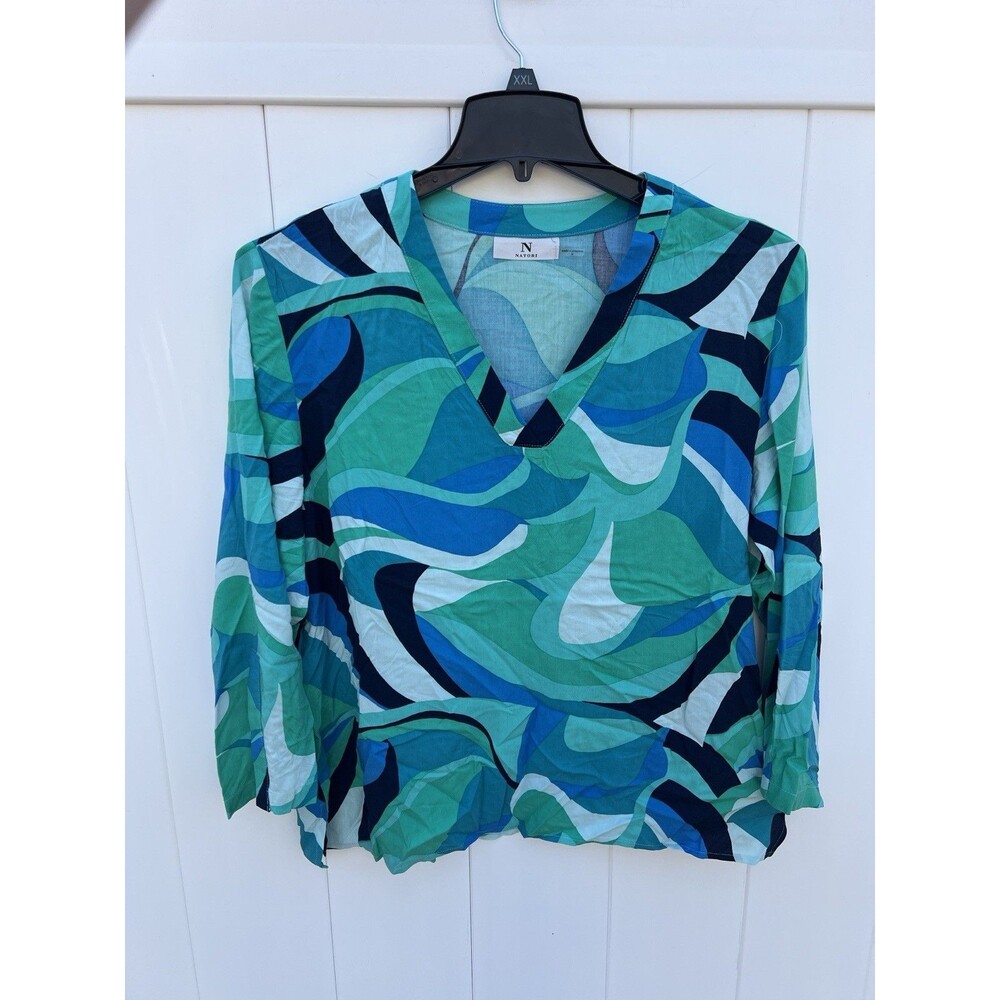 Natori Women Top Medium Arsty Colorful 3/4 Sleeve V Neck